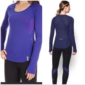 UNDER ARMOUR Fly By Running Thumb Holes Zip Pocket Purple Neo Pulse Reflective M